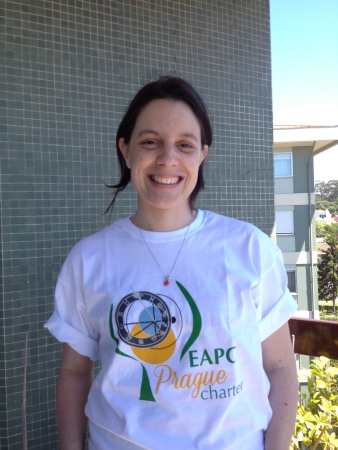 Dr Barbara Gomes wearing her Prague Charter t-shirt
